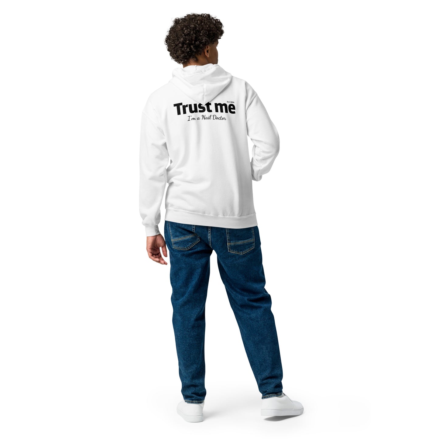 Unisex heavy blend zip hoodie with sign "Trust me, I'm a nail doctor."